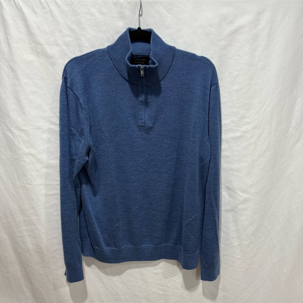 Banana Republic 100% Merino Wool Quarter-Zip Sweater Blue Large Layering